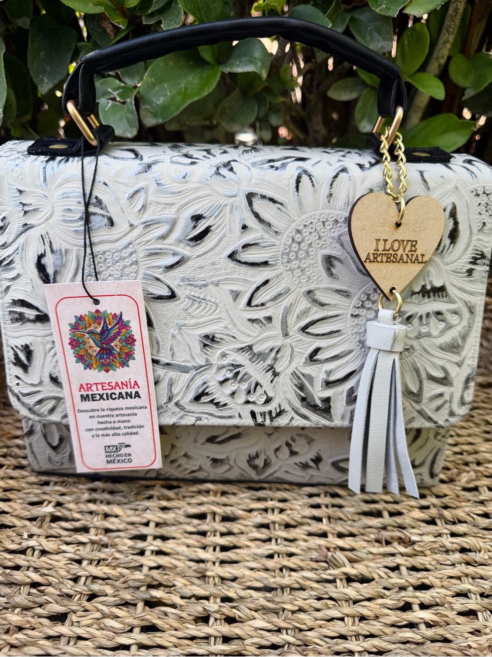 White Embossed Leather Crossbody Bag